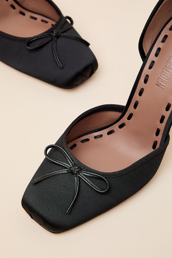 Larina Black Satin Lace-Up Pumps