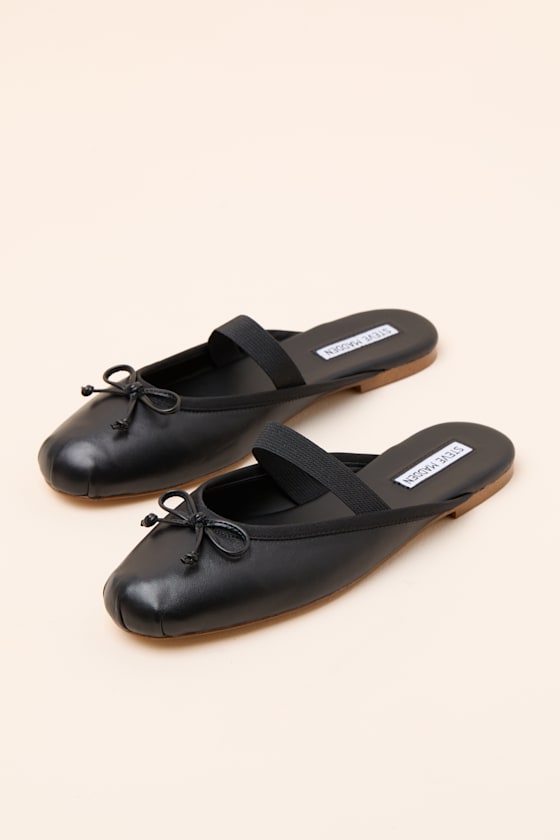 Cutesy Black Leather Ballet Flat Mules