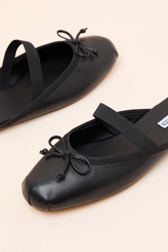 Cutesy Black Leather Ballet Flat Mules