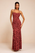 Dimona Rusty Rose Floral Burnout Ruched Maxi Dress