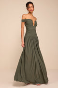 Aniya Olive Jersey Knit Drop Maxi Dress