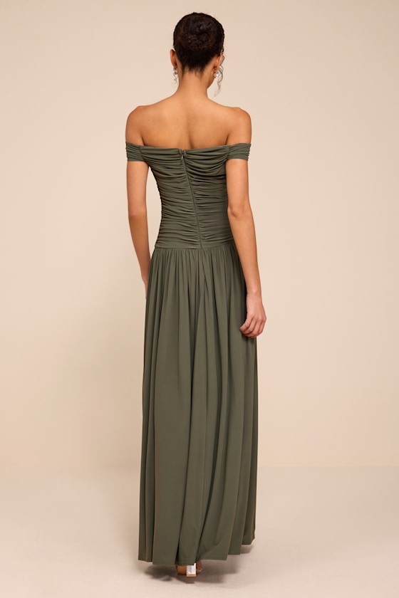 Aniya Olive Jersey Knit Drop Maxi Dress