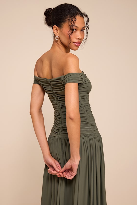 Aniya Olive Jersey Knit Drop Maxi Dress