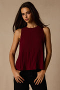 Eleanor Wine Red Lace Pleated Tank Top