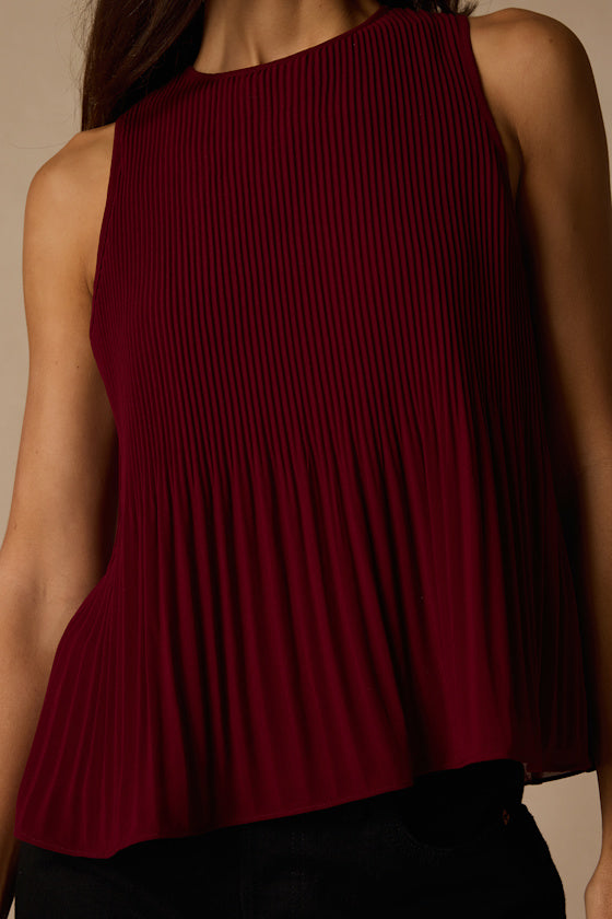 Eleanor Wine Red Lace Pleated Tank Top