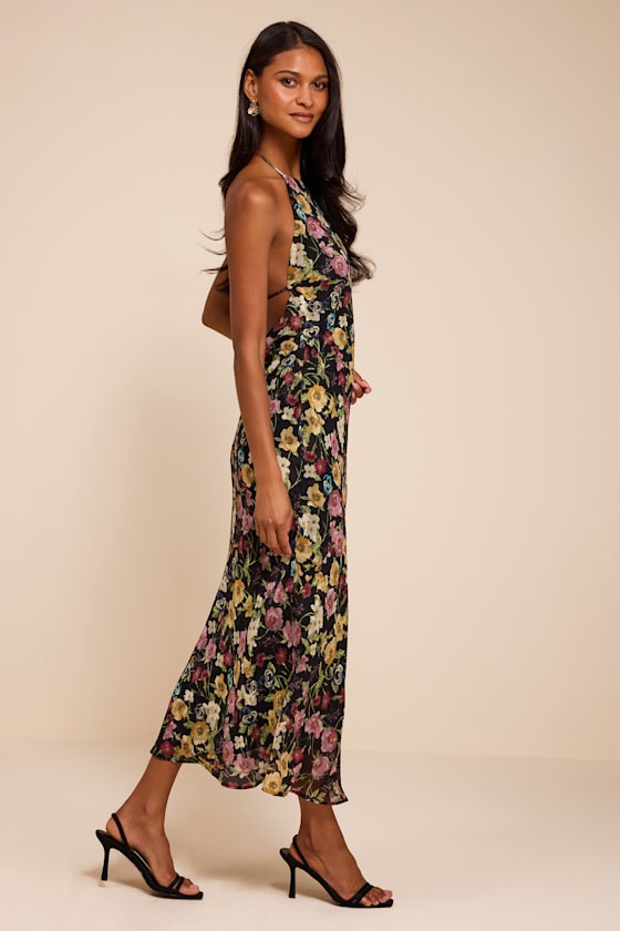 Mae Black Multi Floral Backless Midi Dress