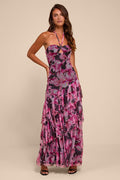 Donella Black Multi Floral Mesh Ruffled Maxi Dress