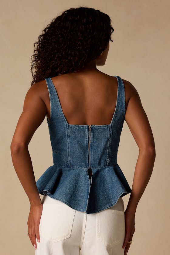 Darby Medium Wash Denim Peplum Top