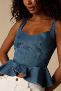 Darby Medium Wash Denim Peplum Top