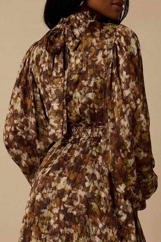 Andie Brown Multi Abstract Floral Mock Neck Mini Dress