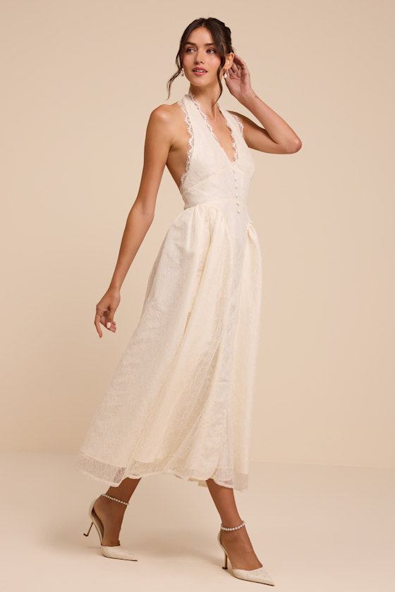 Finnley Ivory Lace Halter Midi Dress