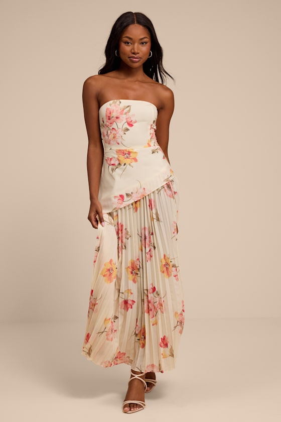 Novena Ivory Multi Floral Drop Waist Midi Dress