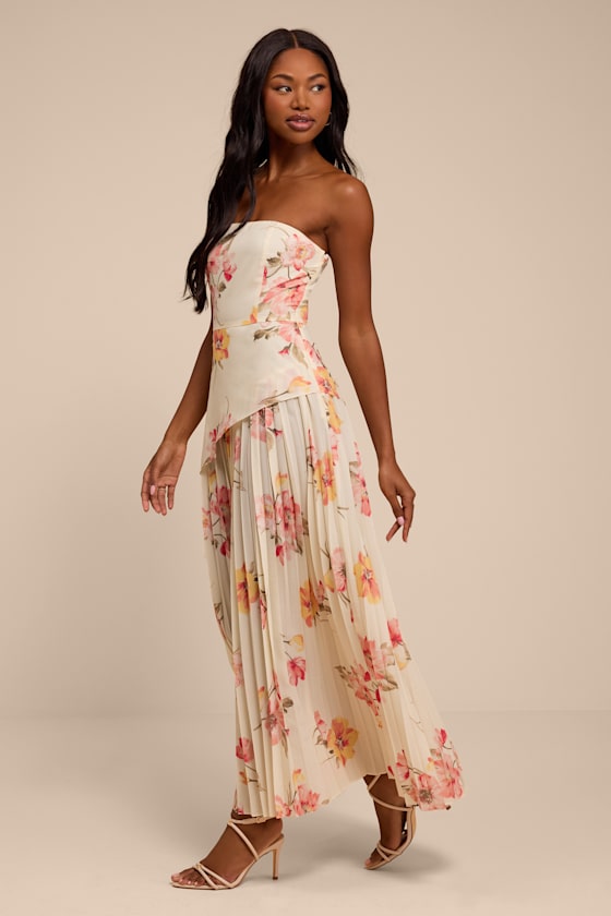 Novena Ivory Multi Floral Drop Waist Midi Dress