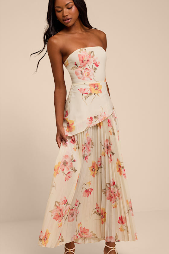 Novena Ivory Multi Floral Drop Waist Midi Dress