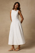 Dandelion White Eyelet Embroidered Drop Waist Midi Dress
