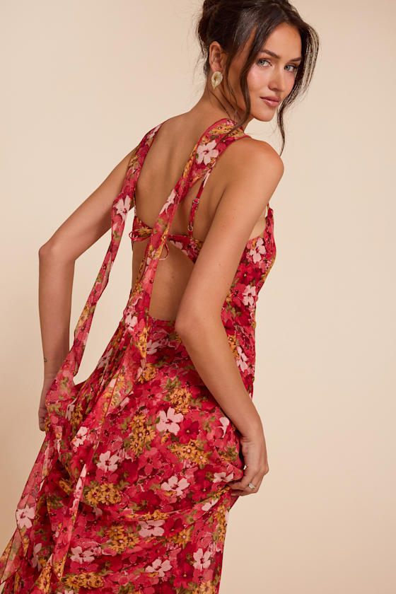 Rosetta Red Multi Floral Midi Dress and Scarf Set