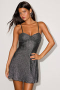Isela Black Lurex Slip Mini Dress