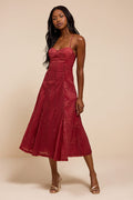 Ailene Red Embroidered Bustier Midi Dress