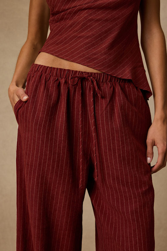 Ives Rust Red Pinstriped Drawstring Pants