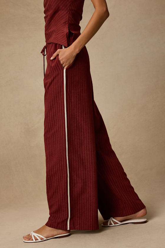 Ives Rust Red Pinstriped Drawstring Pants