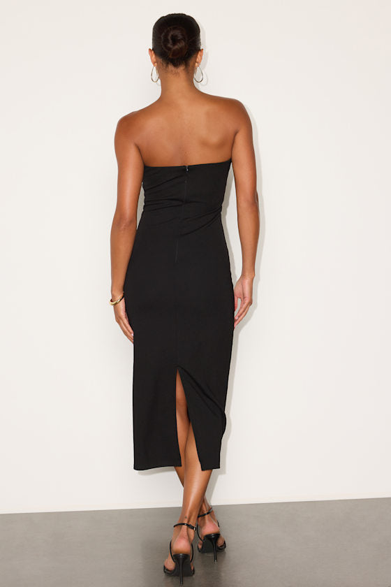 Iniko Black Strapless Bodycon Midi Dress