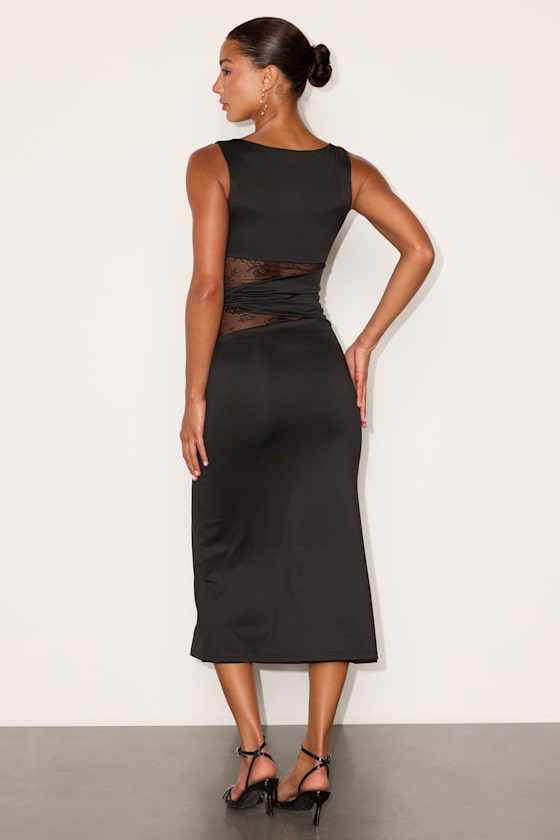 Klea Black Lace Cutout Column Midi Dress