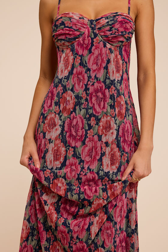 Kendlyn Navy Multi Floral Plisse Maxi Dress