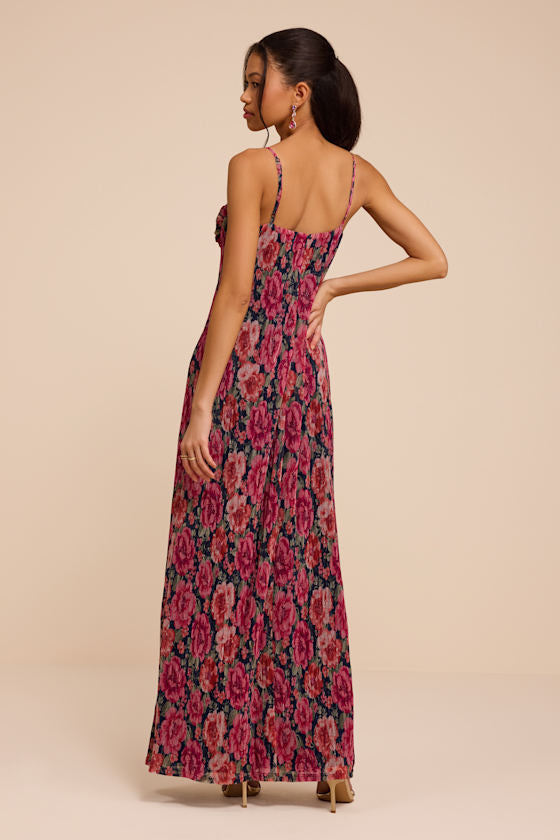 Kendlyn Navy Multi Floral Plisse Maxi Dress