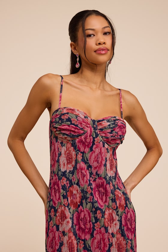 Kendlyn Navy Multi Floral Plisse Maxi Dress
