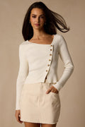 Modern Status Ivory Asymmetrical Button-Front Sweater Top