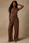Suits You Perfectly Brown Linen Wide-Leg Pants