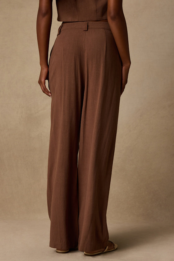 Suits You Perfectly Brown Linen Wide-Leg Pants
