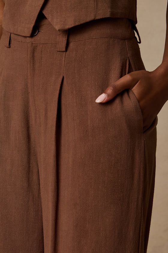 Suits You Perfectly Brown Linen Wide-Leg Pants