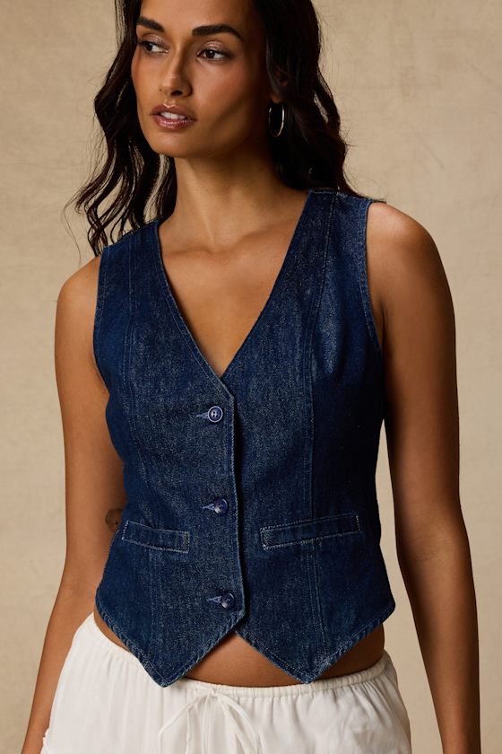Coveted Appeal Dark Wash Denim Vest