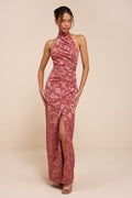 Felicia Rusty Rose Floral Burnout Column Maxi Dress