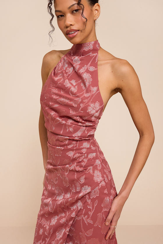 Felicia Rusty Rose Floral Burnout Column Maxi Dress
