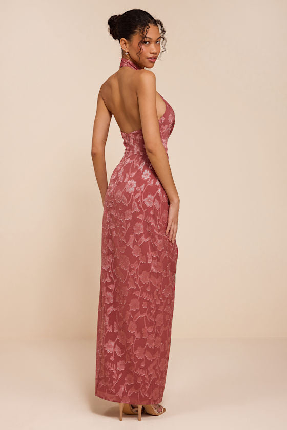 Felicia Rusty Rose Floral Burnout Column Maxi Dress