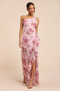 Haley Pink Floral Print One-Shoulder Ruffled Maxi Dress