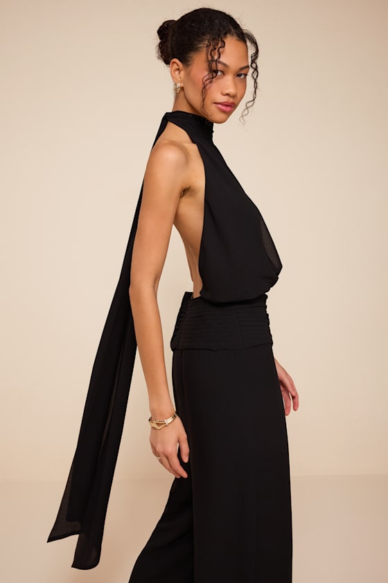 Kacey Black Backless Halter Jumpsuit