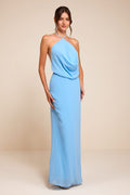 Piper Light Blue Cowl-Front Maxi Dress