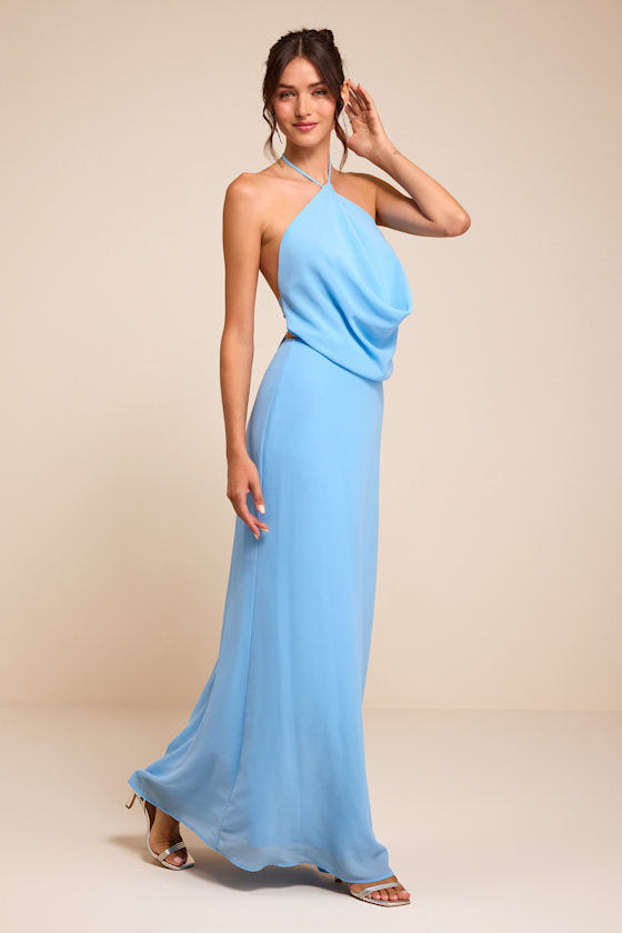 Piper Light Blue Cowl-Front Maxi Dress