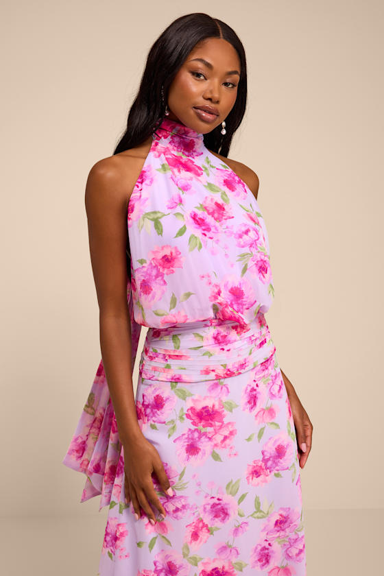 Kenzie Lavender Multi Floral Backless Maxi Dress