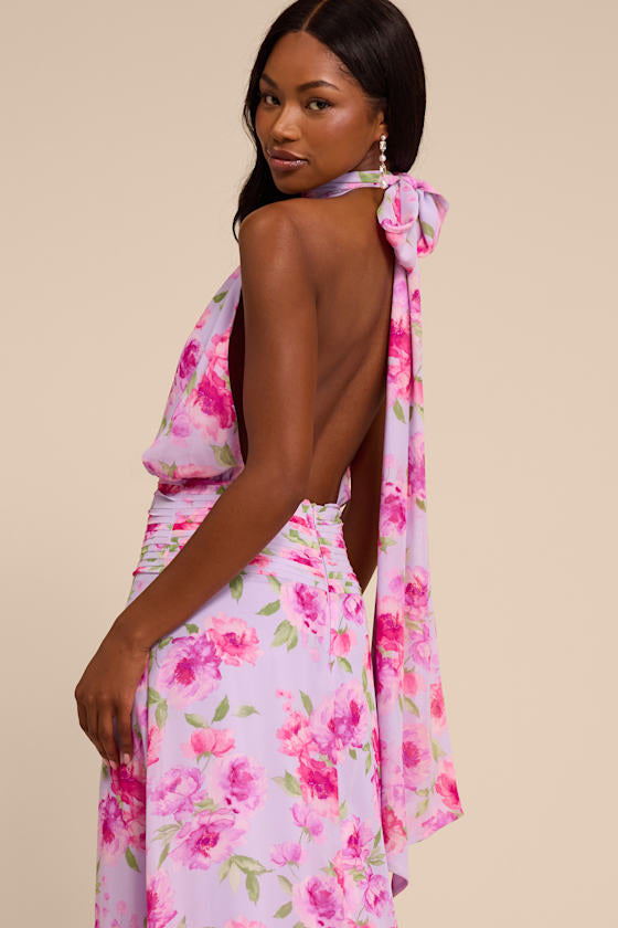Kenzie Lavender Multi Floral Backless Maxi Dress
