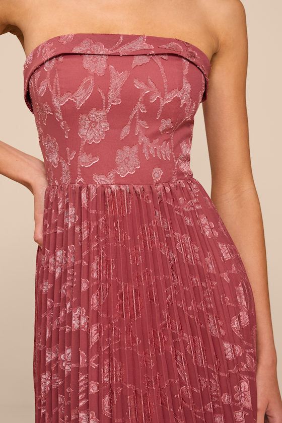 Elysium Rusty Rose Floral Burnout Strapless Maxi Dress