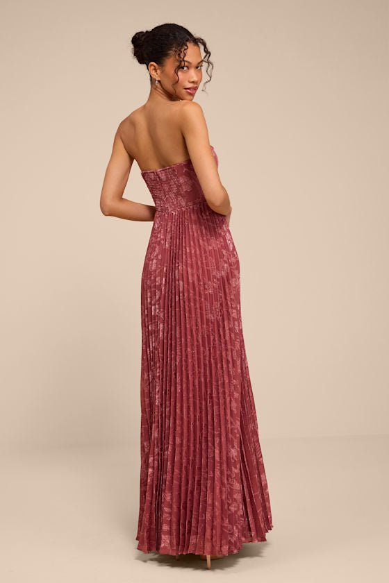 Elysium Rusty Rose Floral Burnout Strapless Maxi Dress