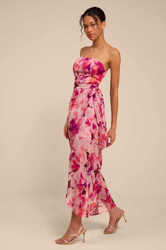 Shelby Pink Multi Floral Wrap Midi Dress