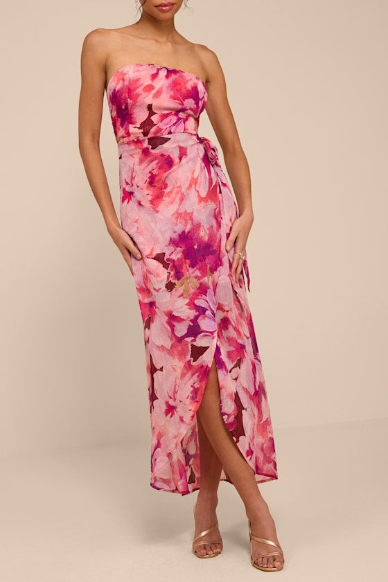 Shelby Pink Multi Floral Wrap Midi Dress