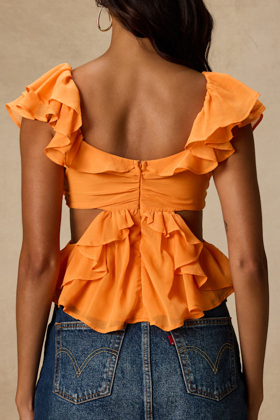 Lilo Orange Ruffled Cutout Top