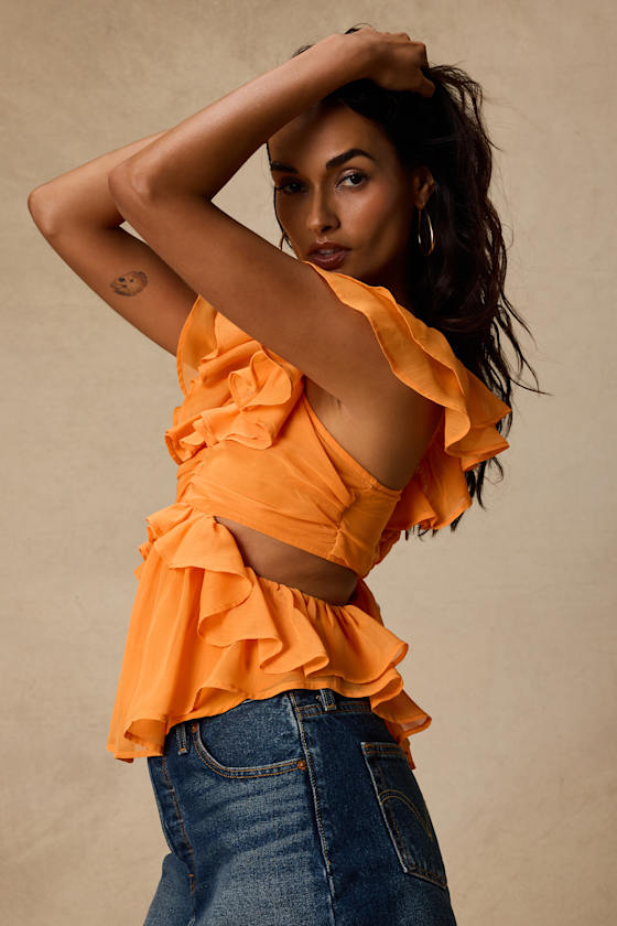 Lilo Orange Ruffled Cutout Top
