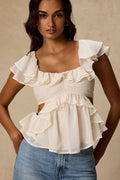Lilo Ivory Ruffled Cutout Top